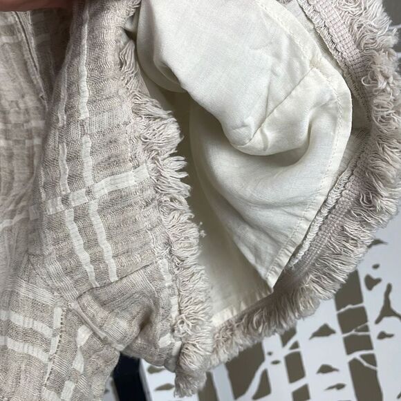 Honey Belle Linen High Waist Fringe Hem Window Pane Plaid Shorts S - Picture 5 of 9